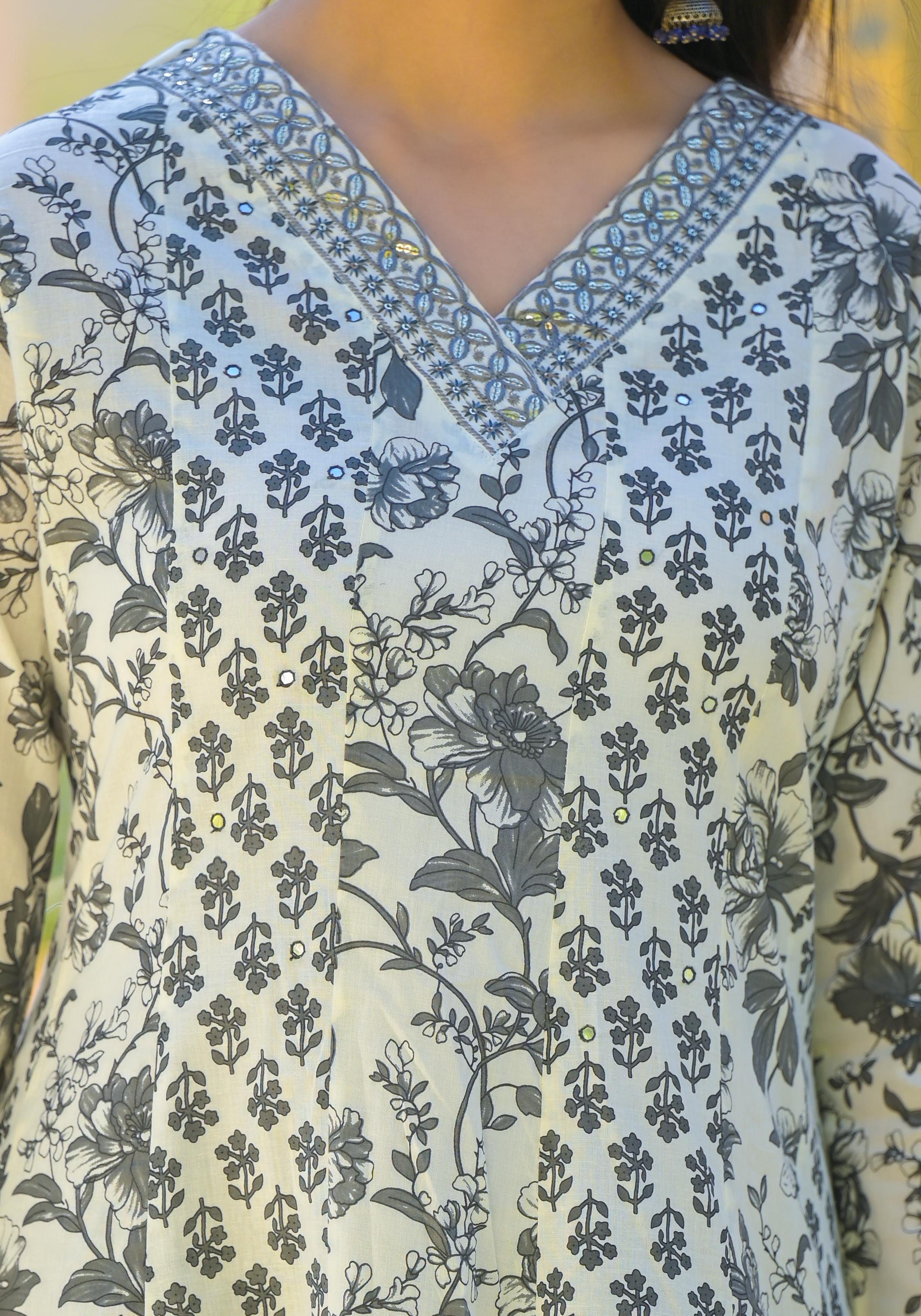 GRAY ANARKALI DUPATTA PANT PAIR