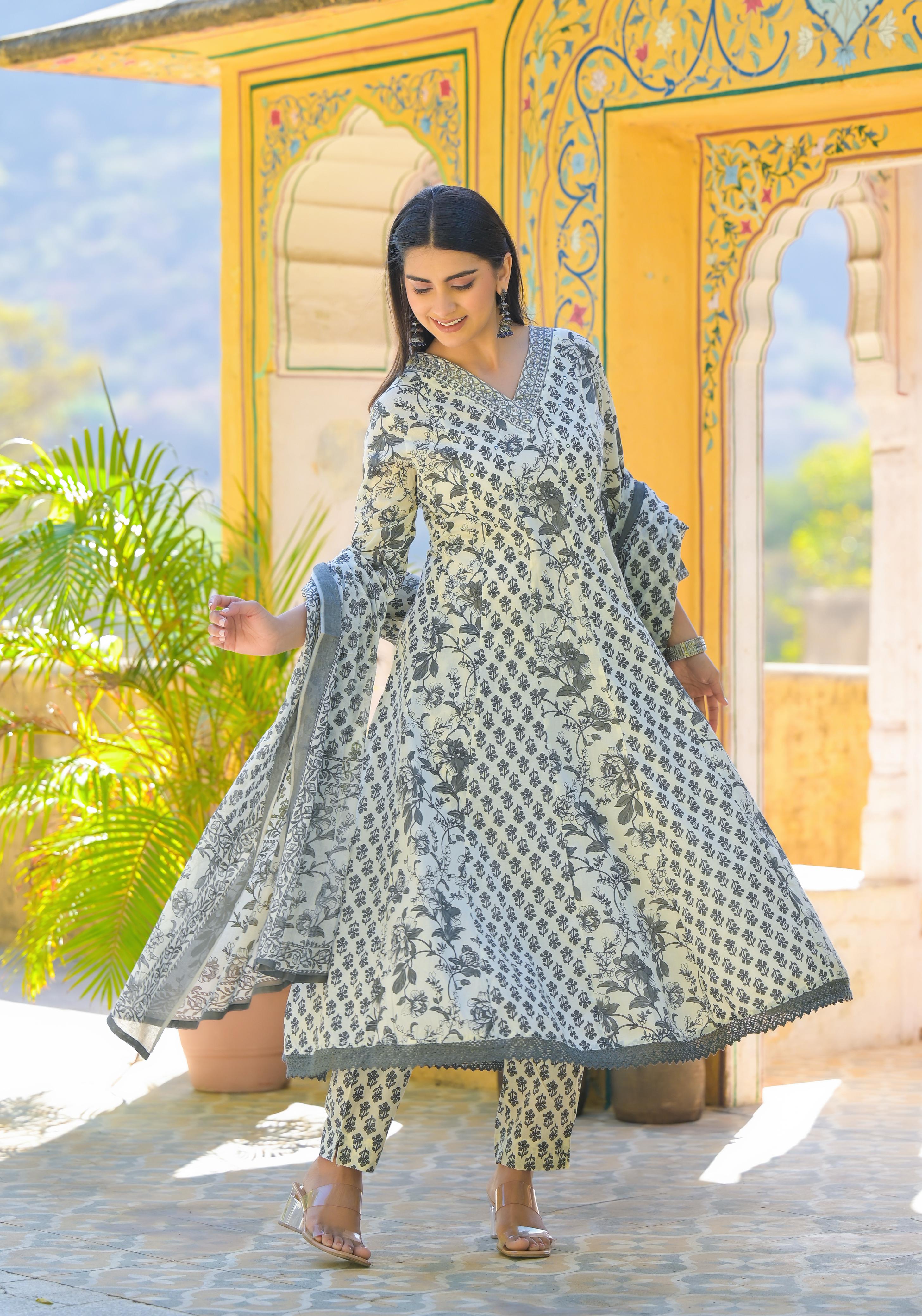 GRAY ANARKALI DUPATTA PANT PAIR