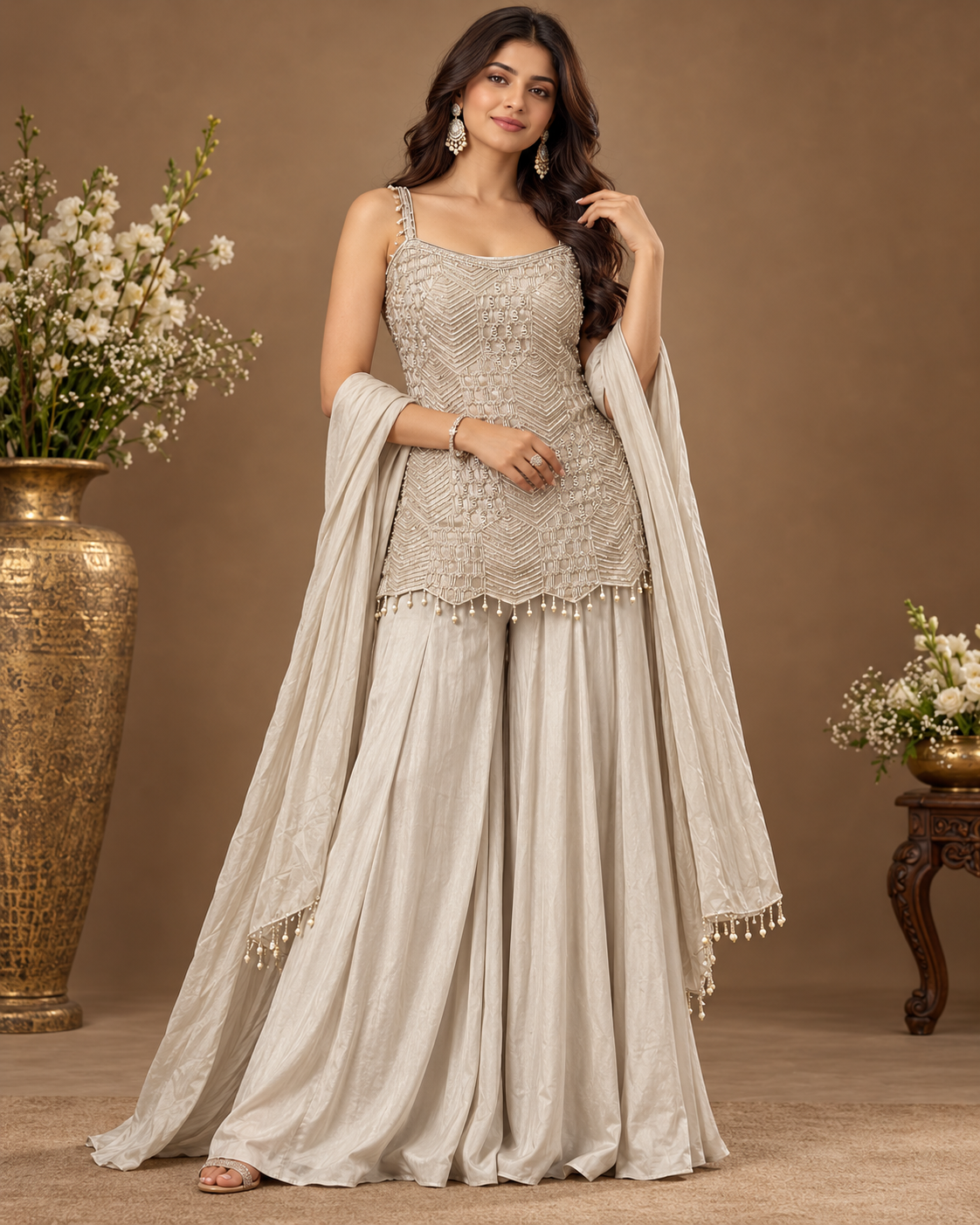 Champagne Embellished Sharara Set