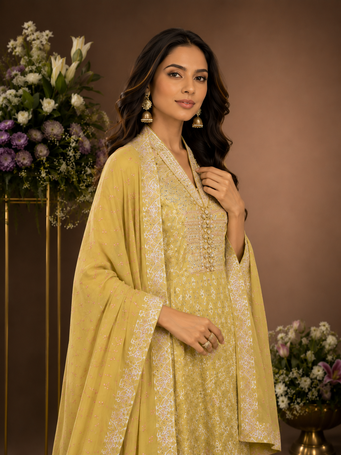 Women's Lime Green Printed Kurta Palazzo Set with Dupatta