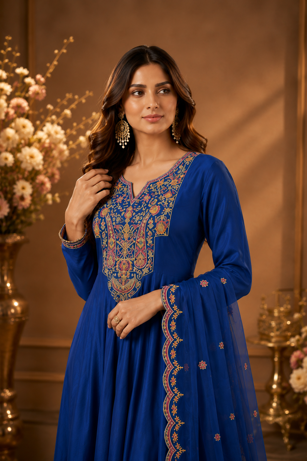 Royal Blue Embroidered Kurta Palazzo Set with Dupatta