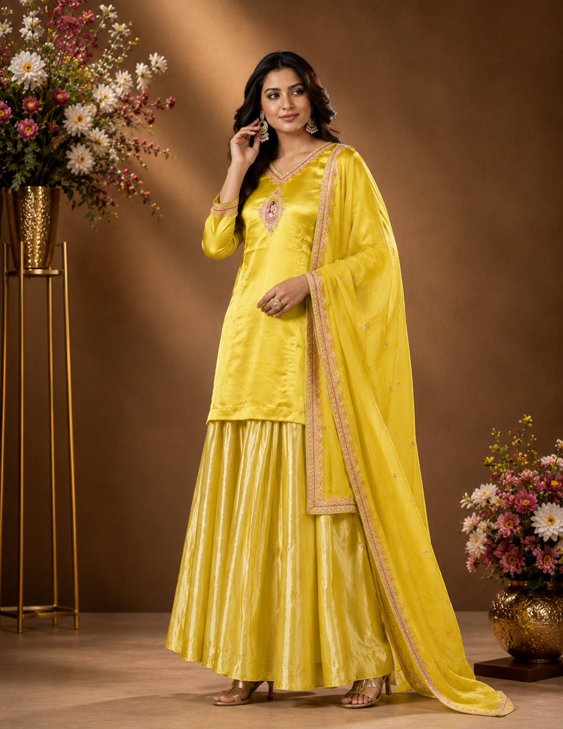 Sunshine Yellow Embroidered Kurta Sharara Set with Dupatta