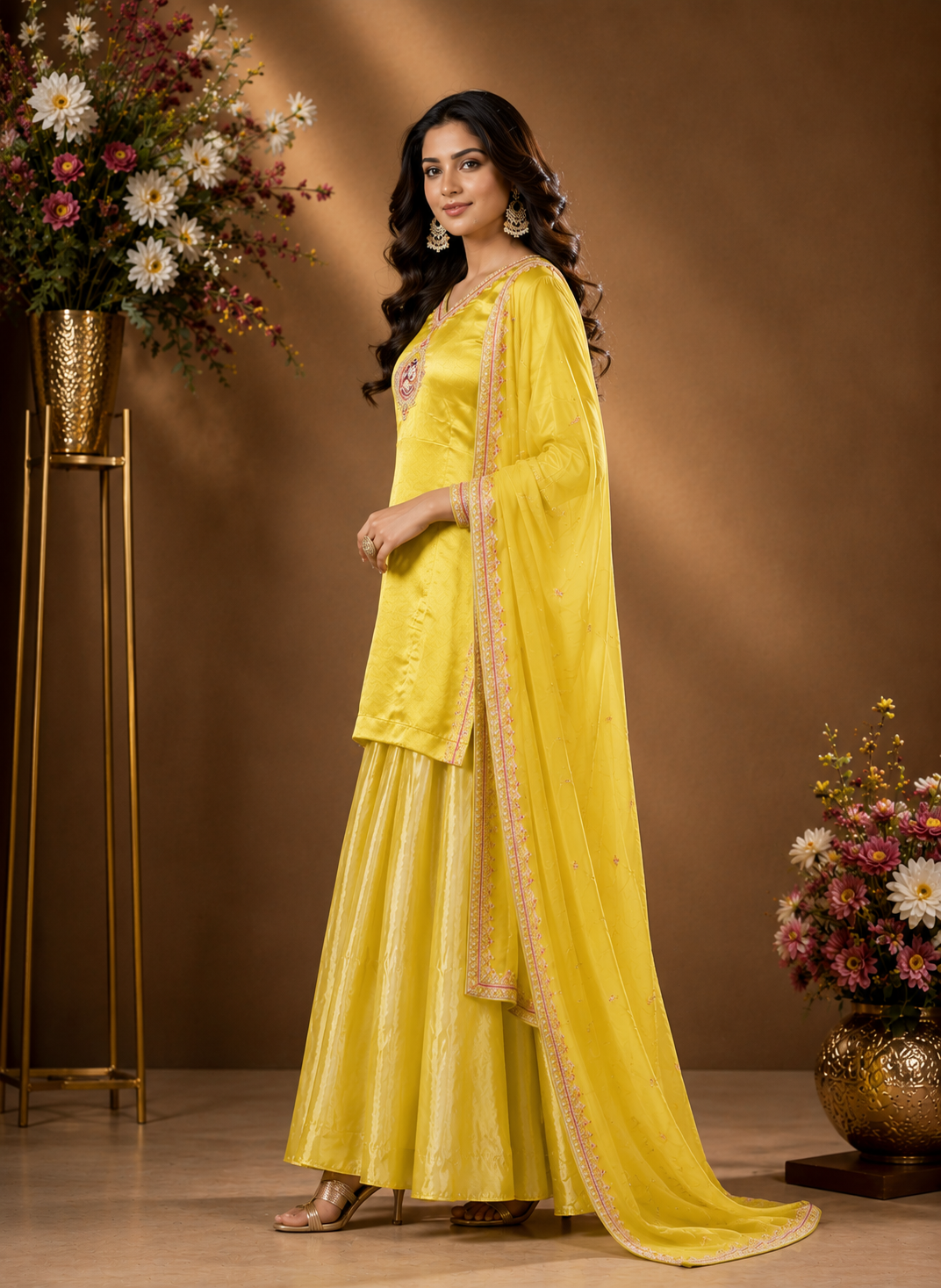 Sunshine Yellow Embroidered Kurta Sharara Set with Dupatta