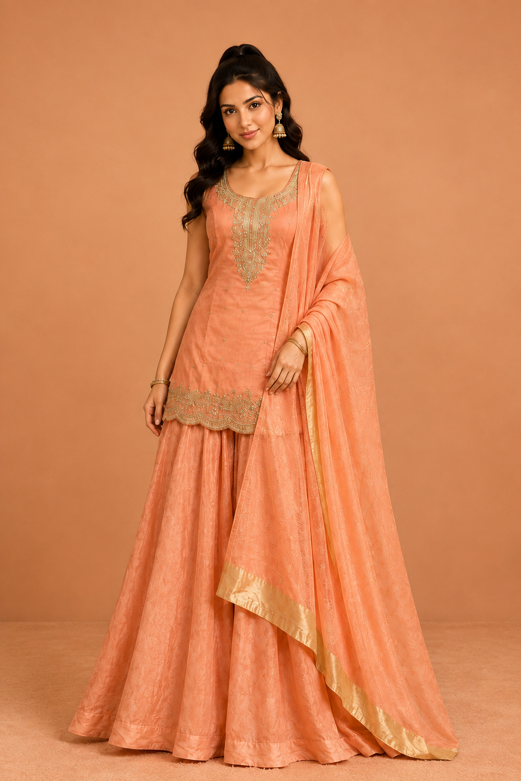 Women’s Mauve Embroidered Sharara Suit Set with Dupatta