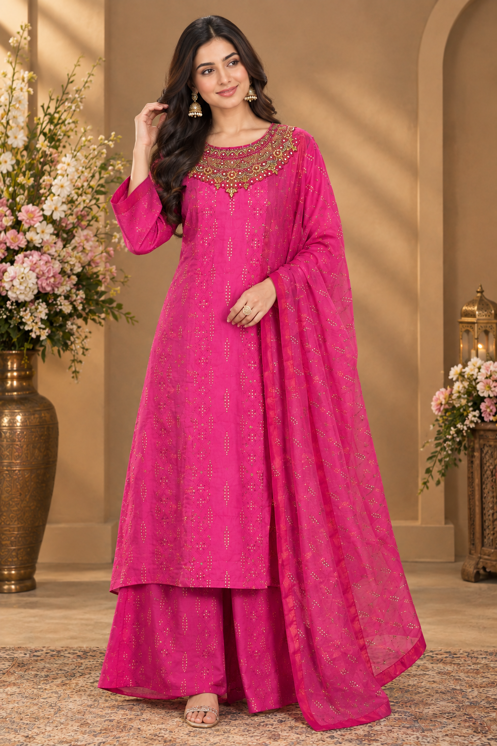 Elegant Pink Embroidered Ethnic Suit Set