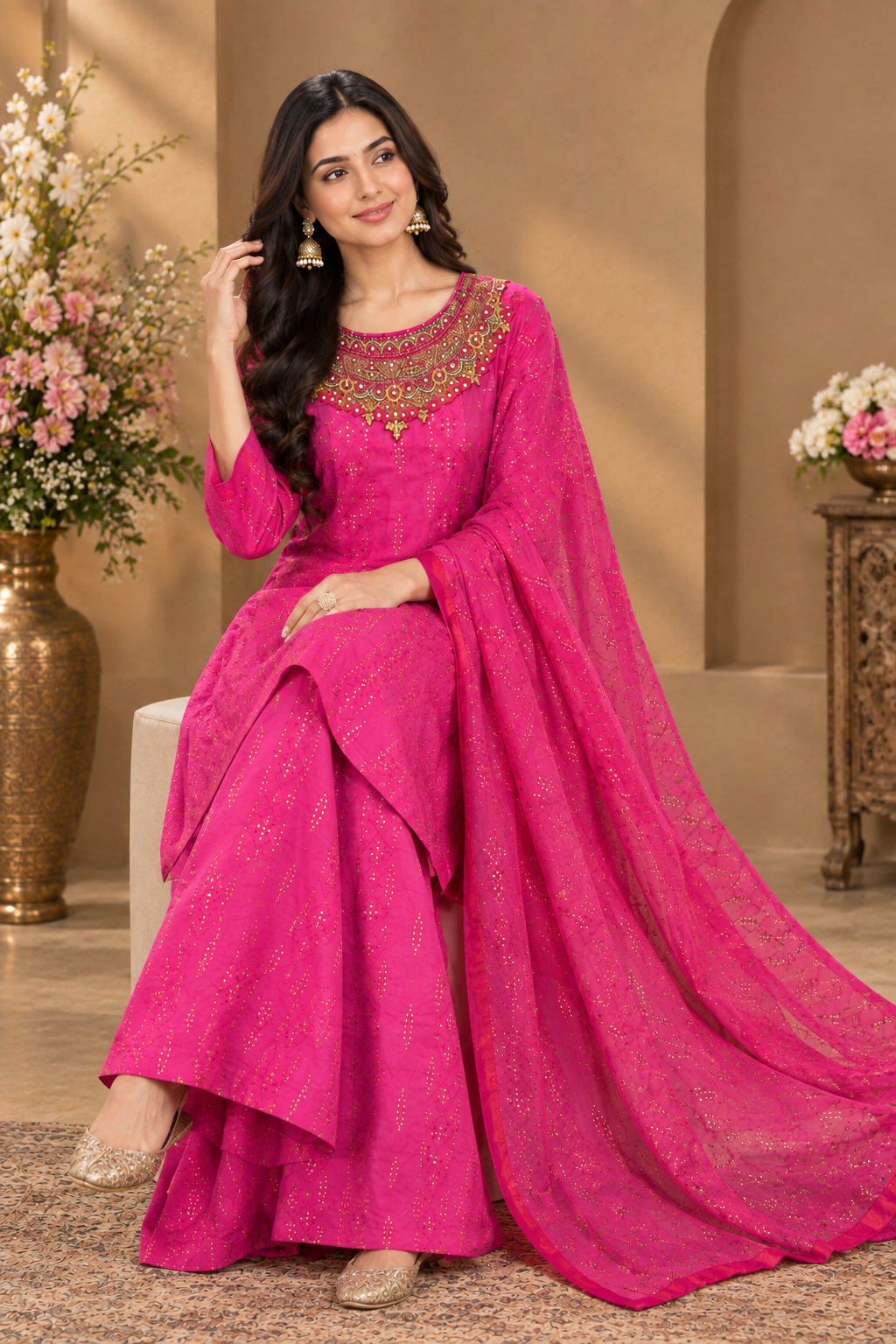 Elegant Pink Embroidered Ethnic Suit Set