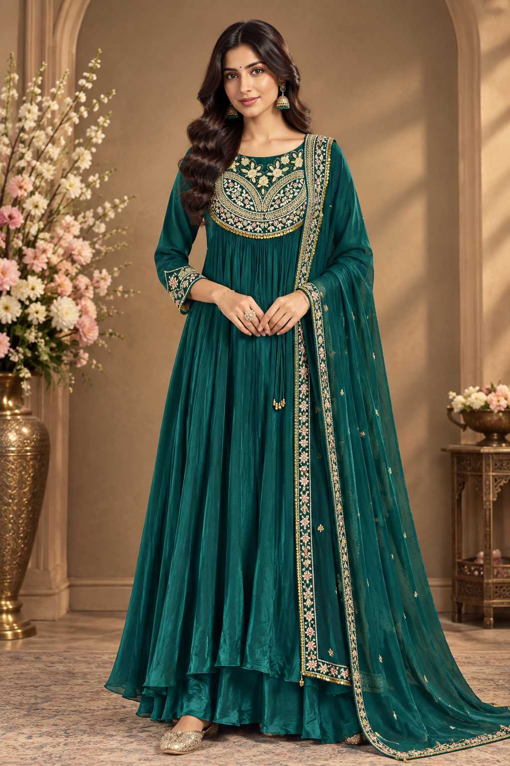 Wine Red Embroidered Anarkali Suit Set