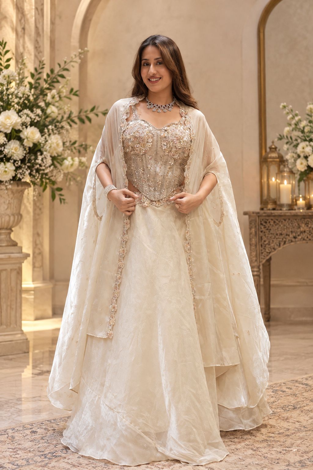 Ivory Gold Embroidered Lehenga Set