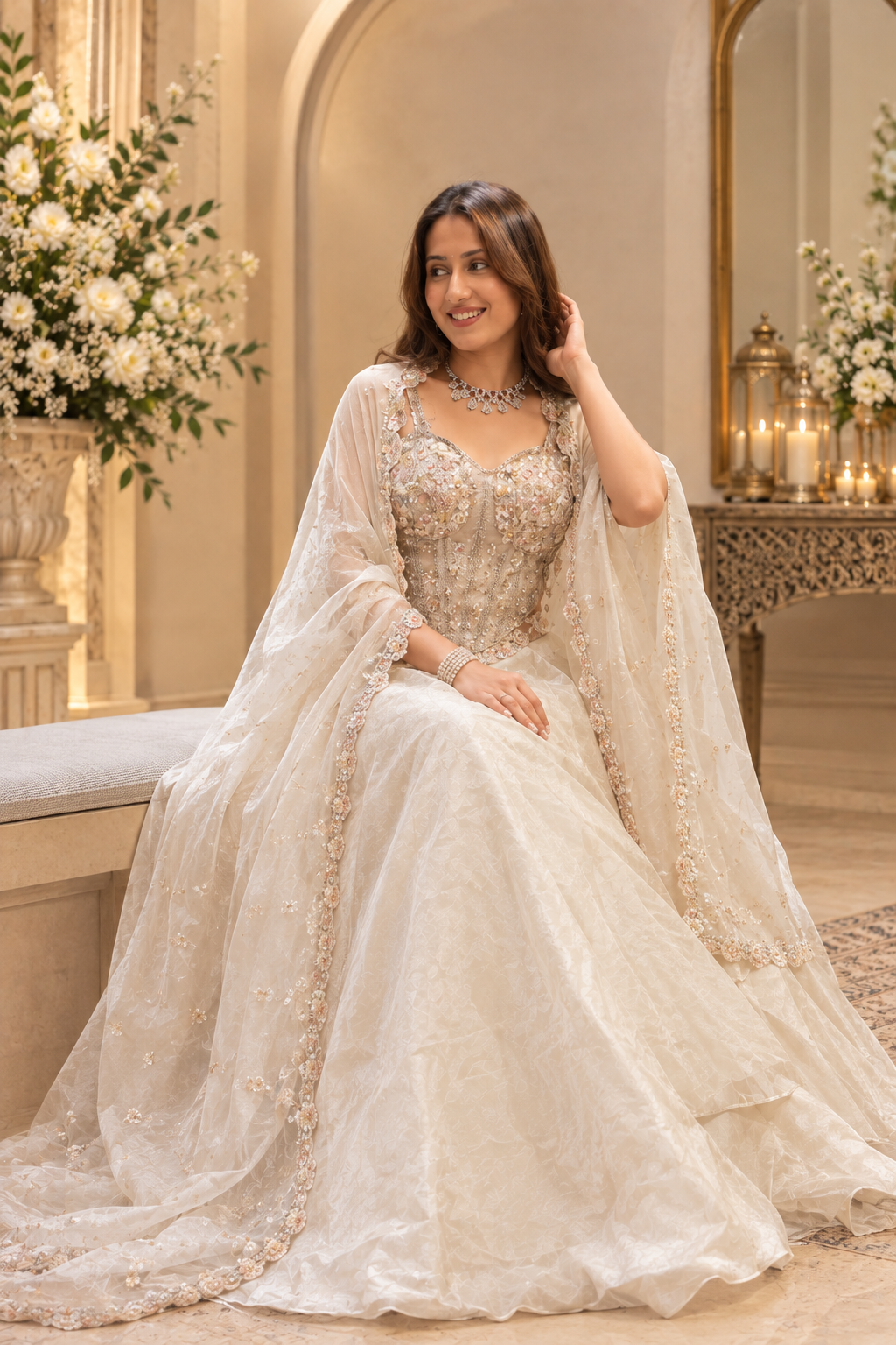 Ivory Gold Embroidered Lehenga Set