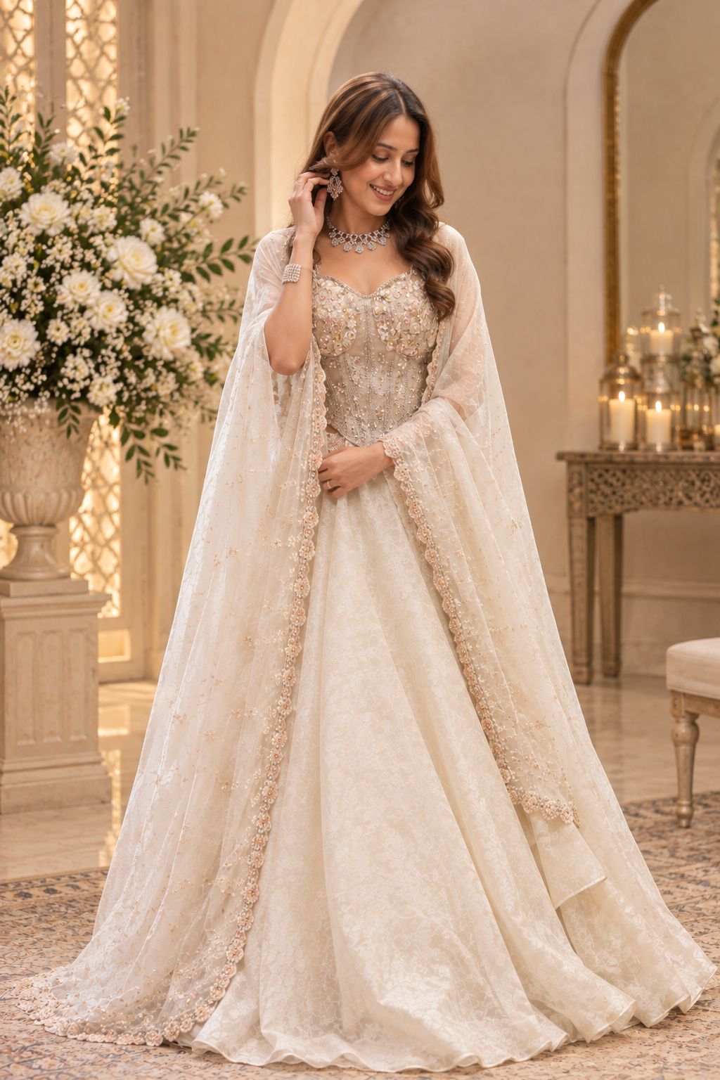 Ivory Gold Embroidered Lehenga Set