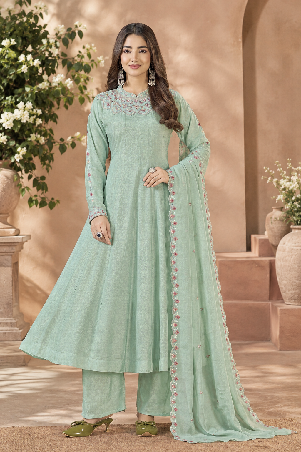 Elegant Embroidered Anarkali Suit Set
