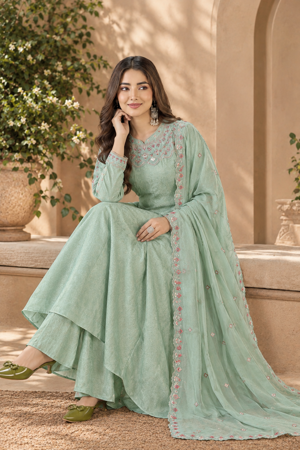 Elegant Embroidered Anarkali Suit Set