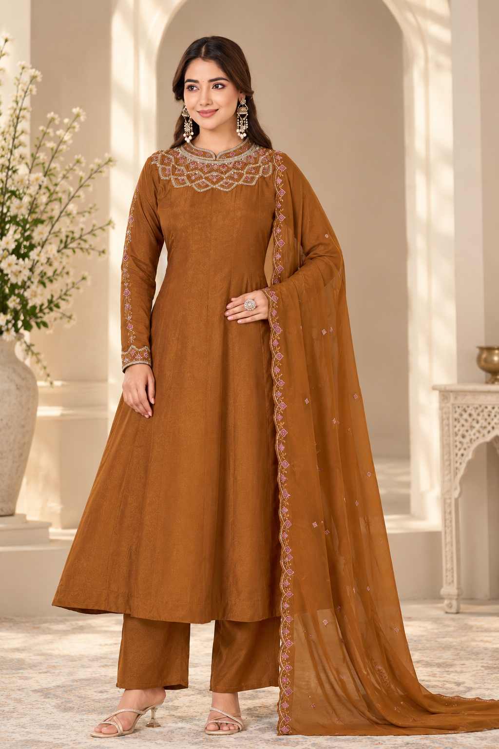 Elegant Embroidered Anarkali Suit Set
