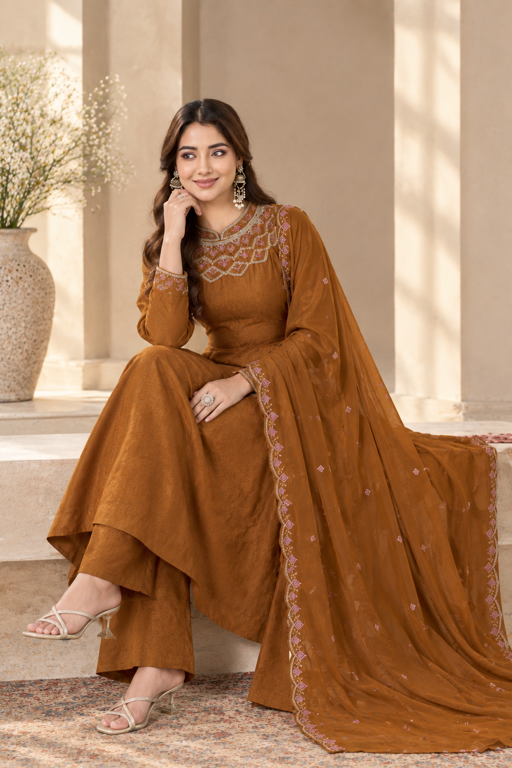 Elegant Embroidered Anarkali Suit Set