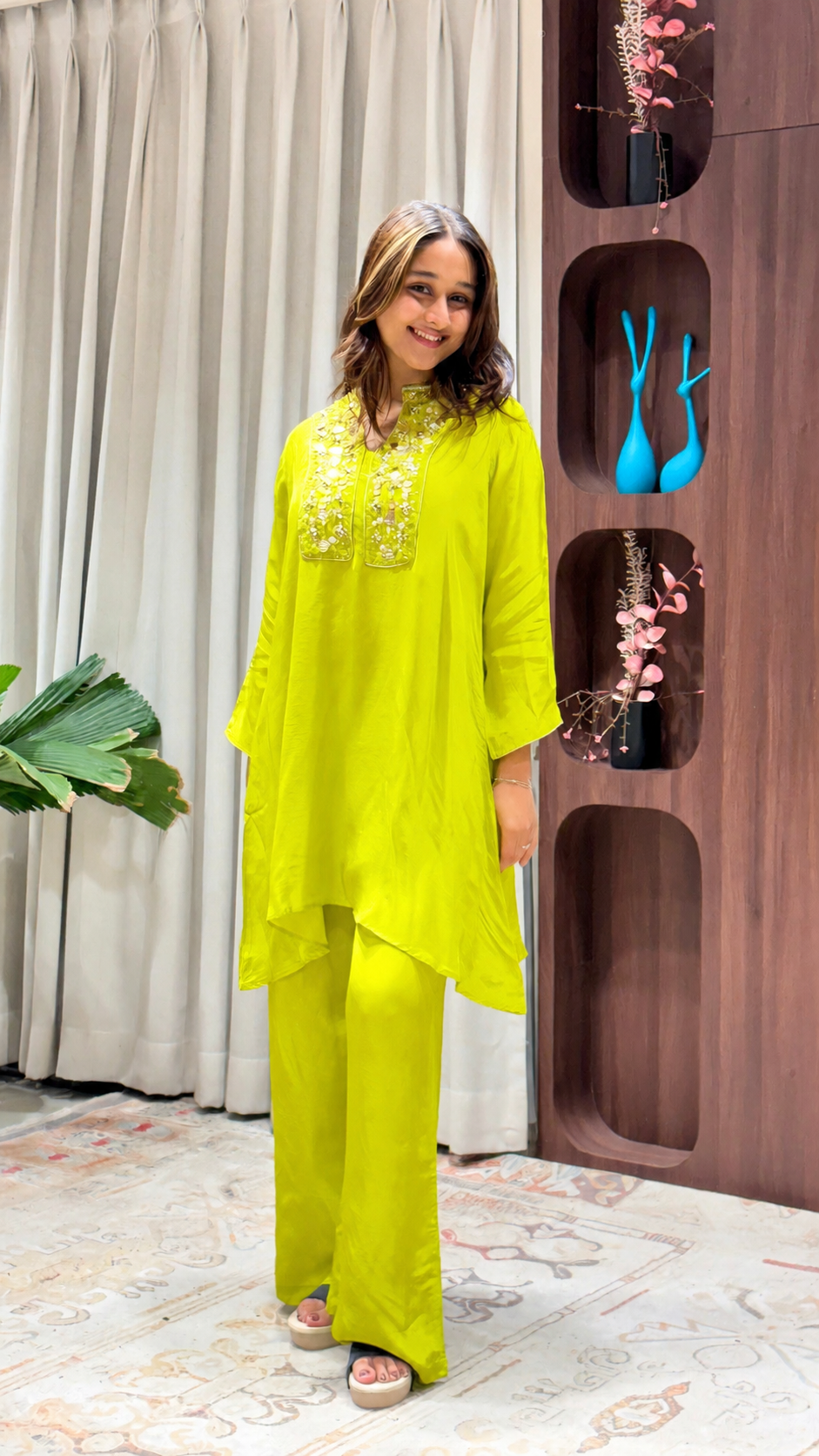 Lime Green Embroidered Kurta Palazzo Set
