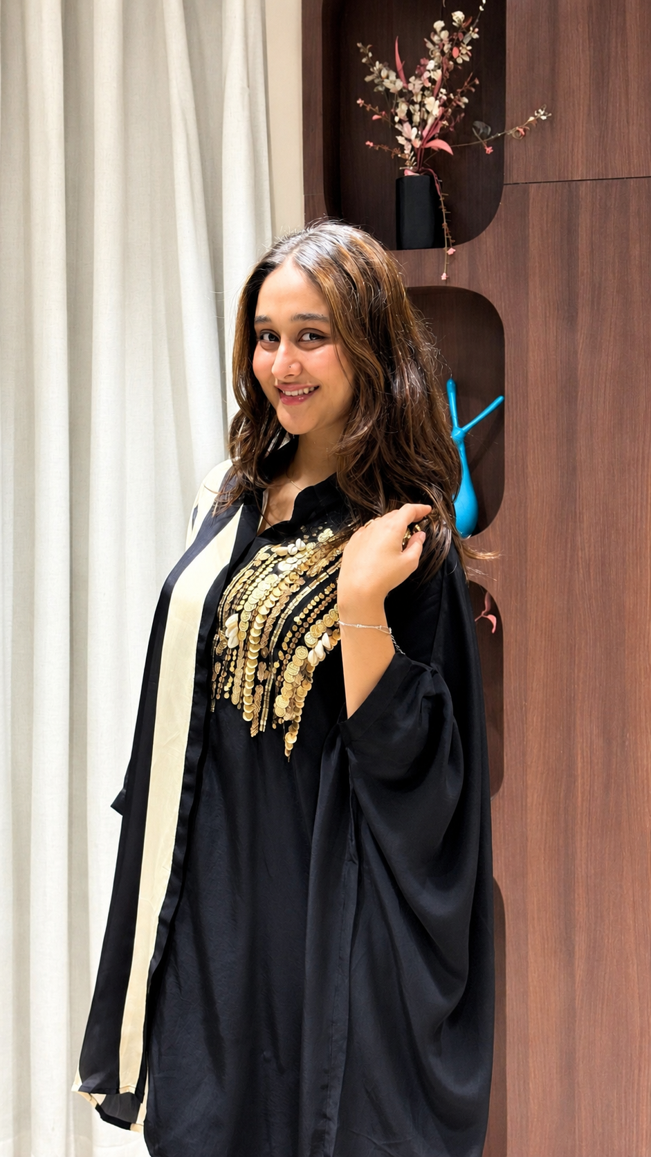 Black & Ivory Sequin Detail Kurta Pant Set