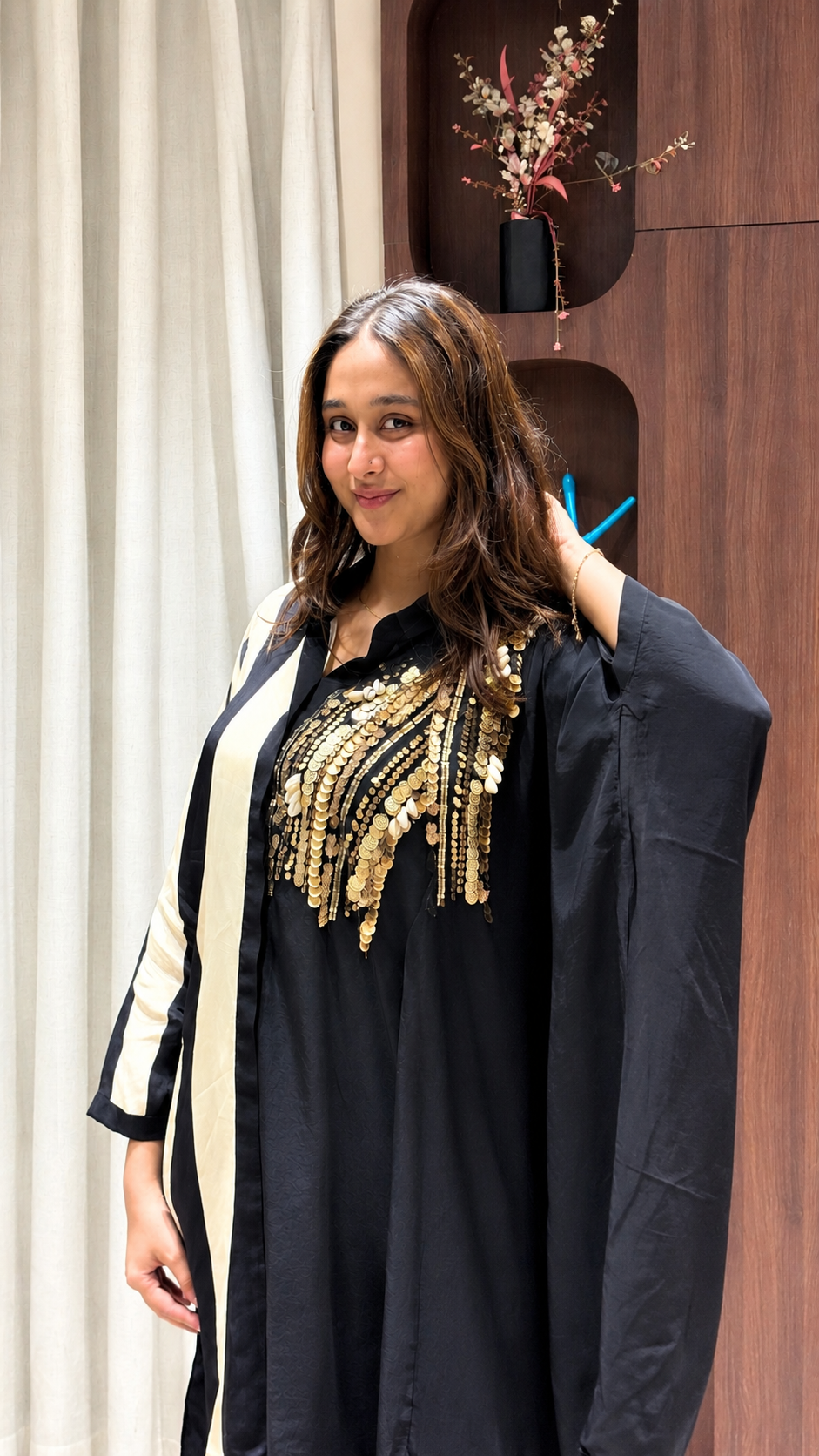 Black & Ivory Sequin Detail Kurta Pant Set