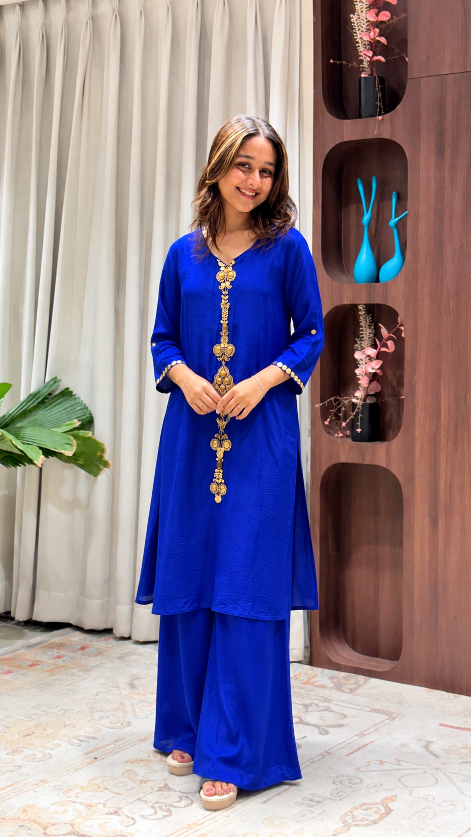 Royal Blue Embellished Kurta Palazzo Set