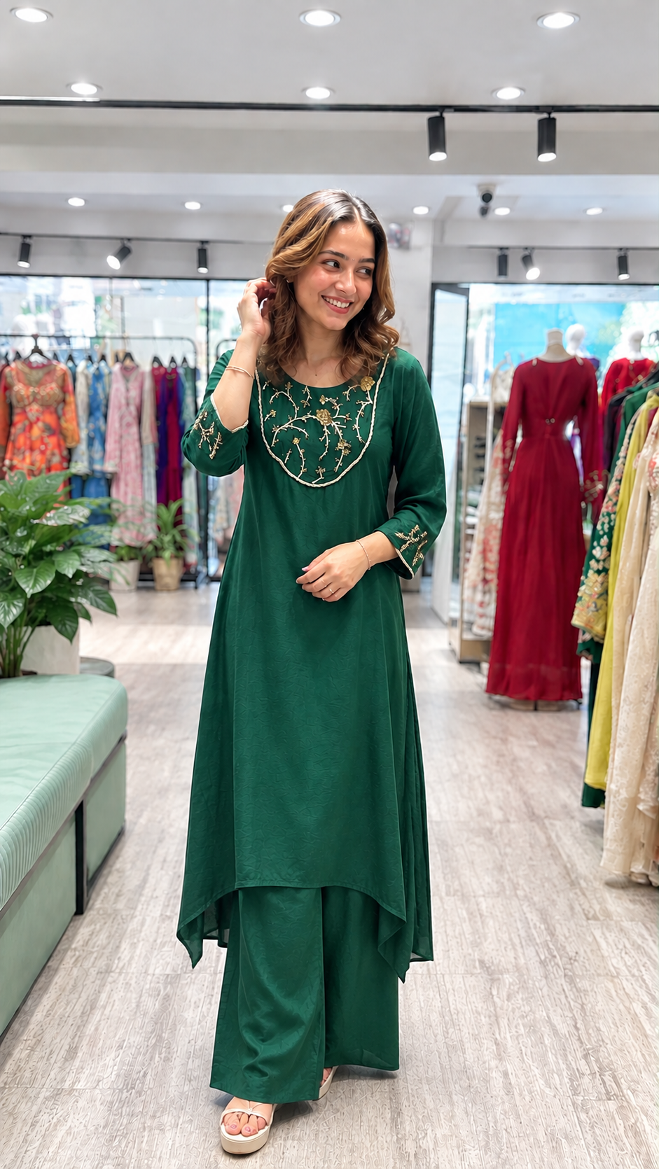Emerald Green Embroidered Kurta Set