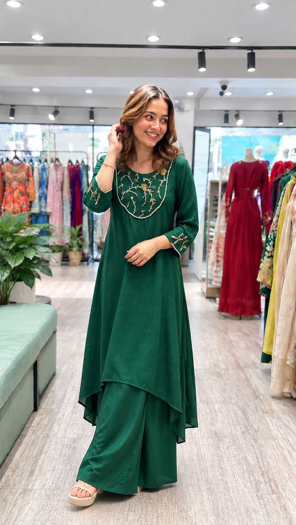 Emerald Green Embroidered Kurta Set