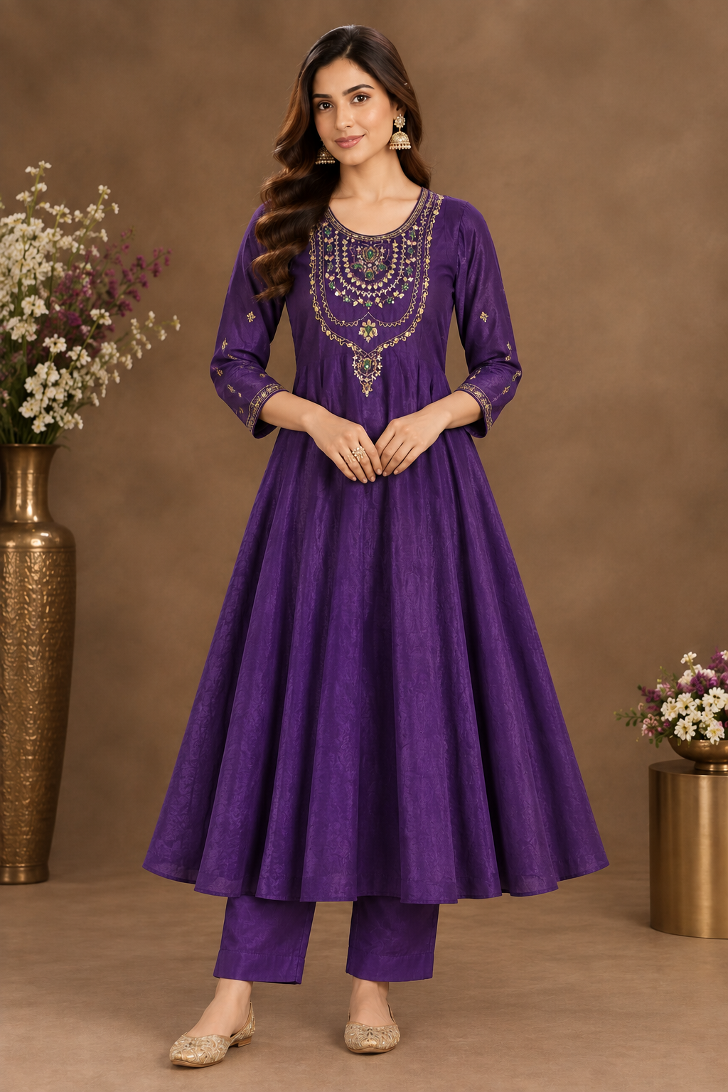 Royal Purple Embroidered Silk Anarkali Kurta Set