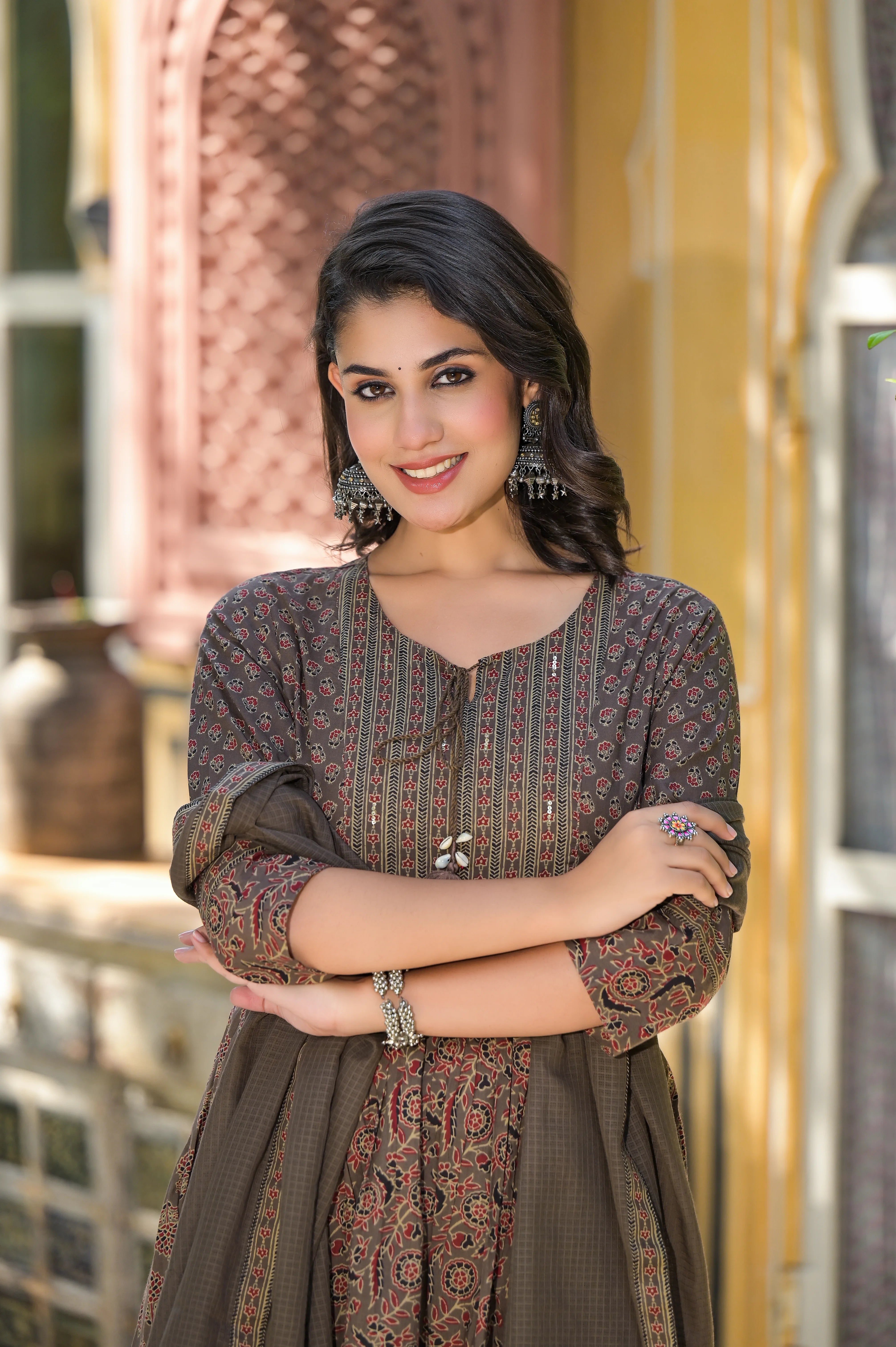 An Anarkali cotton kurta with a pant set is a beautiful and elegant ensemble.