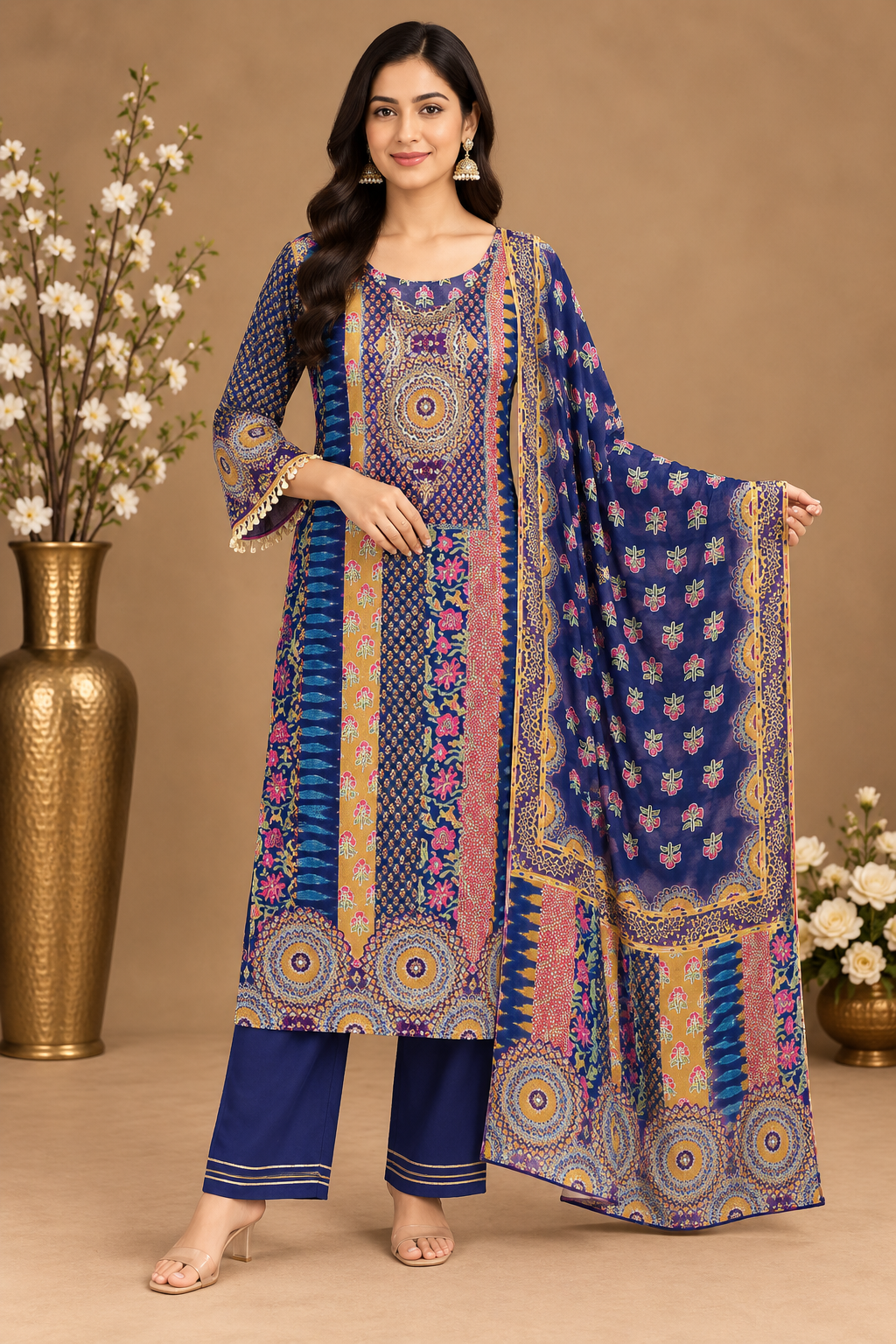 Printed Kurta Pant Set with Dupatta for Women