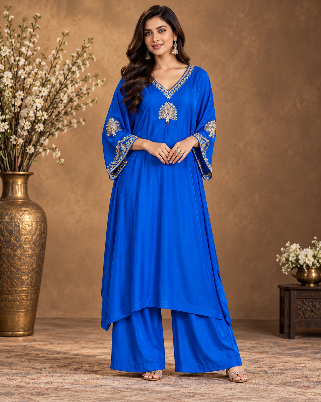 Royal Blue Embroidered Kurta Palazzo Set