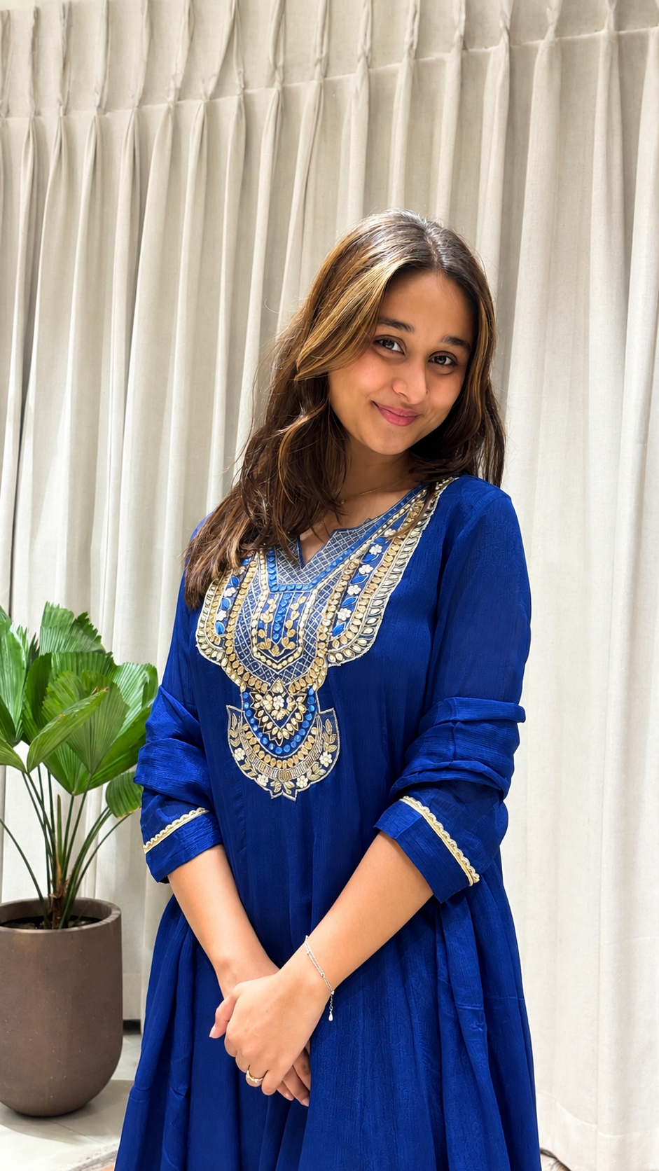 Royal Blue Embroidered Anarkali Palazzo Set