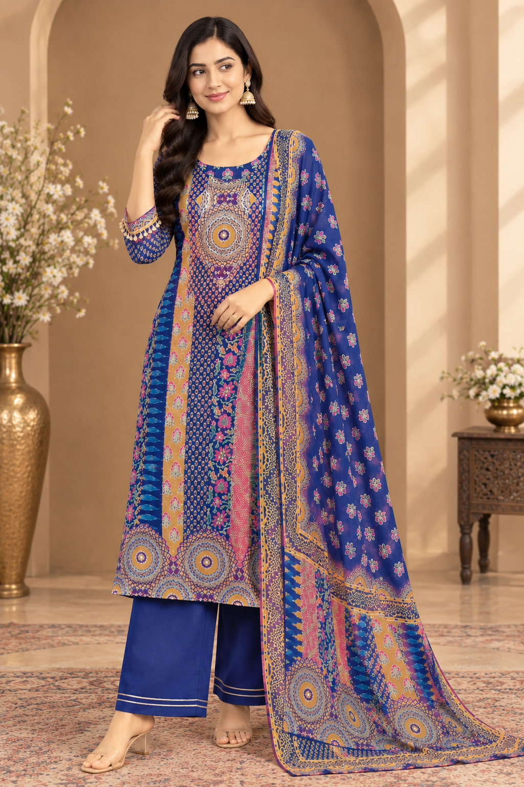 Printed Kurta Pant Set with Dupatta for Women