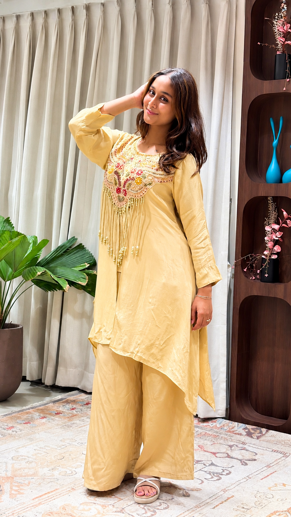 Elegant Pastel Yellow Embroidered Palazzo Set