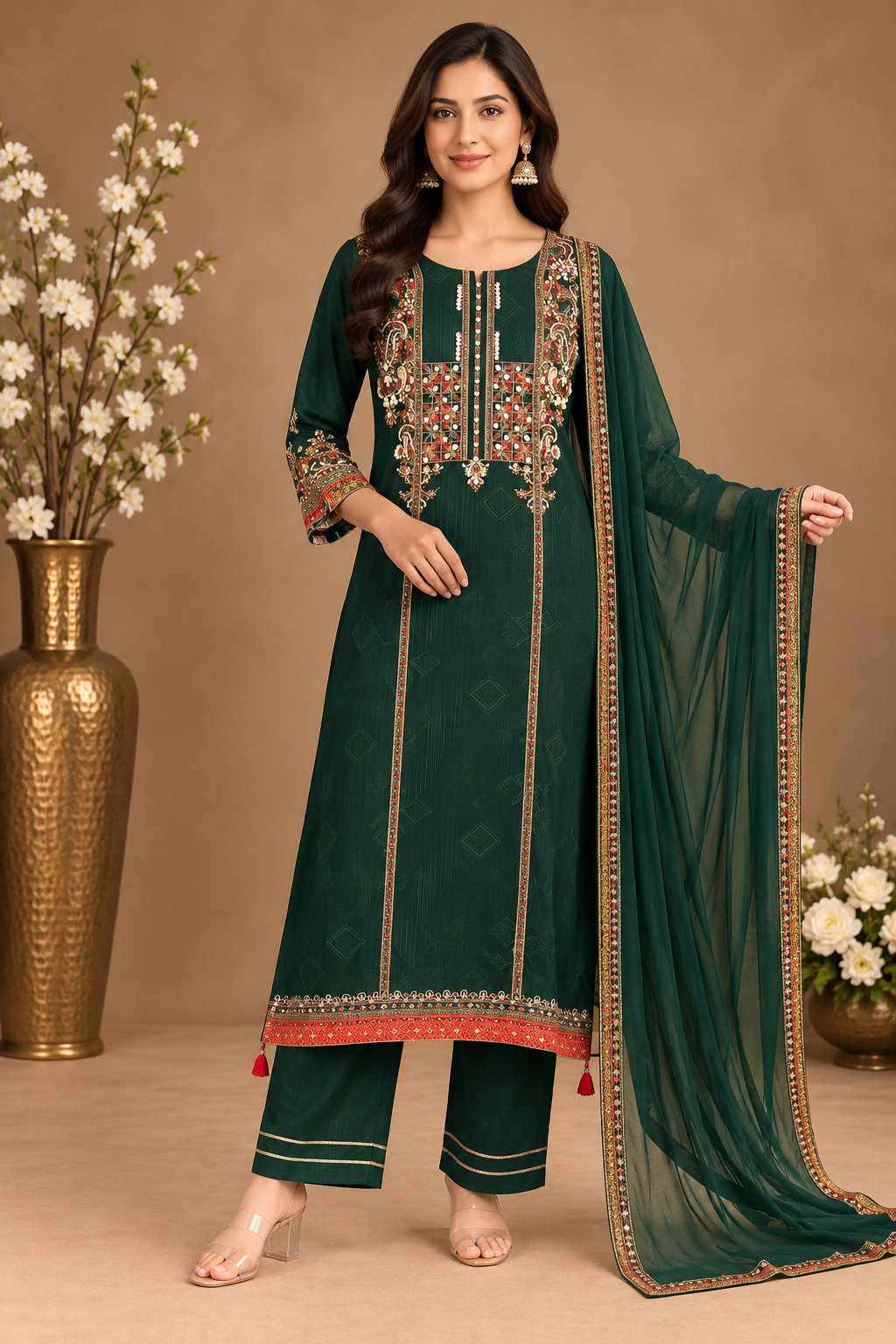 Elegant Embroidered Kurta Pant Set with Dupatta