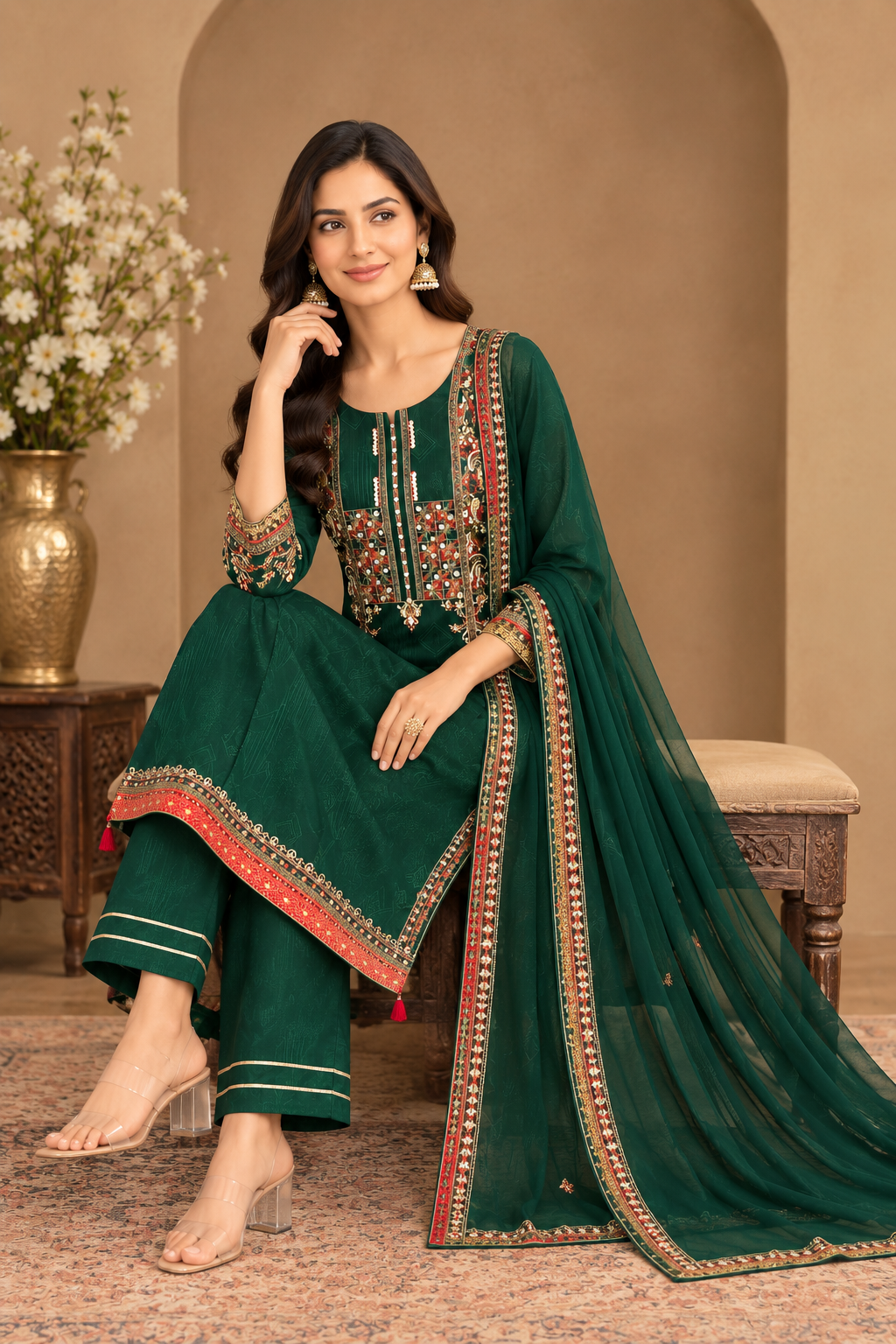 Elegant Embroidered Kurta Pant Set with Dupatta