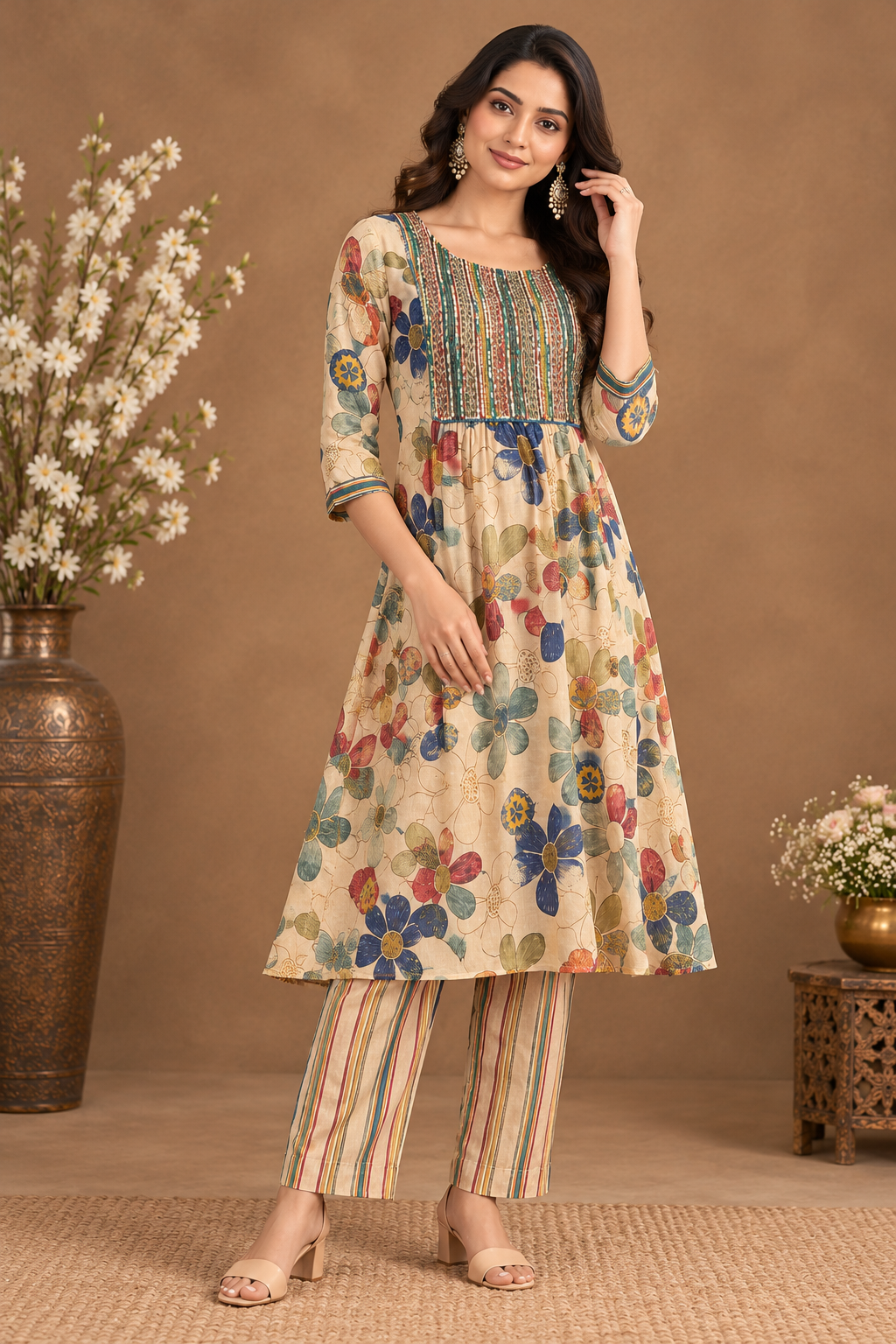 Elegant Floral Printed Kurta Pant Set