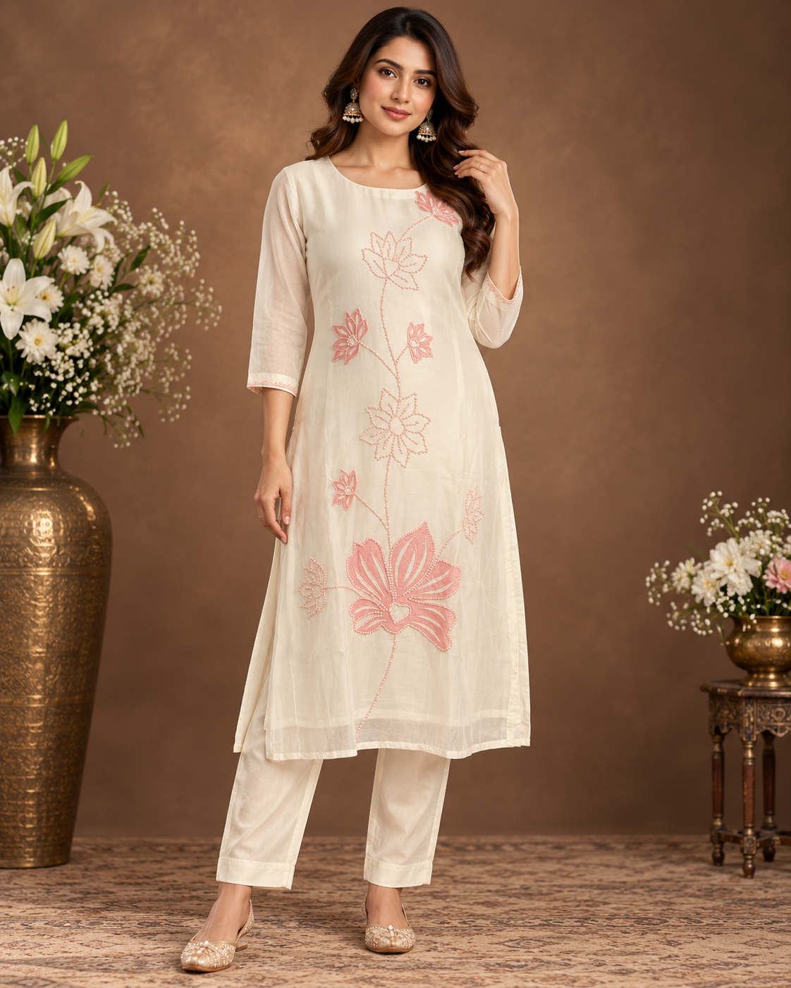 Elegant Floral Embroidered Kurta Pant Set