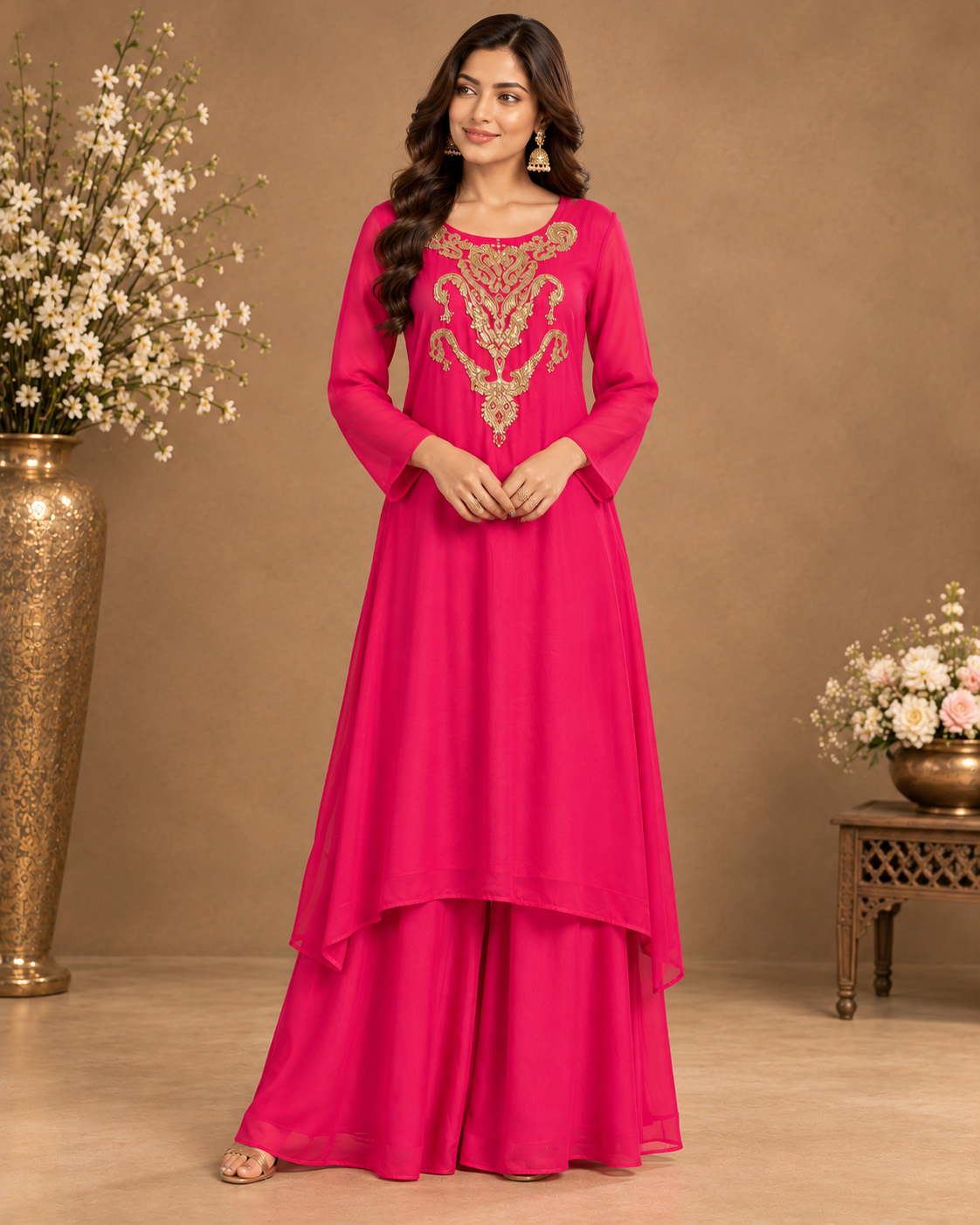 Fuchsia Gold Embroidered Anarkali Set