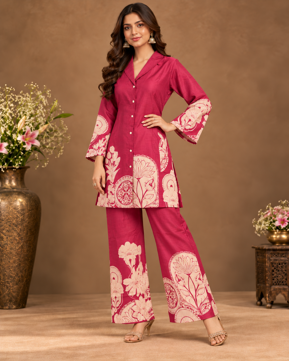 Wine Pink Floral Printed Co-Ord Set
