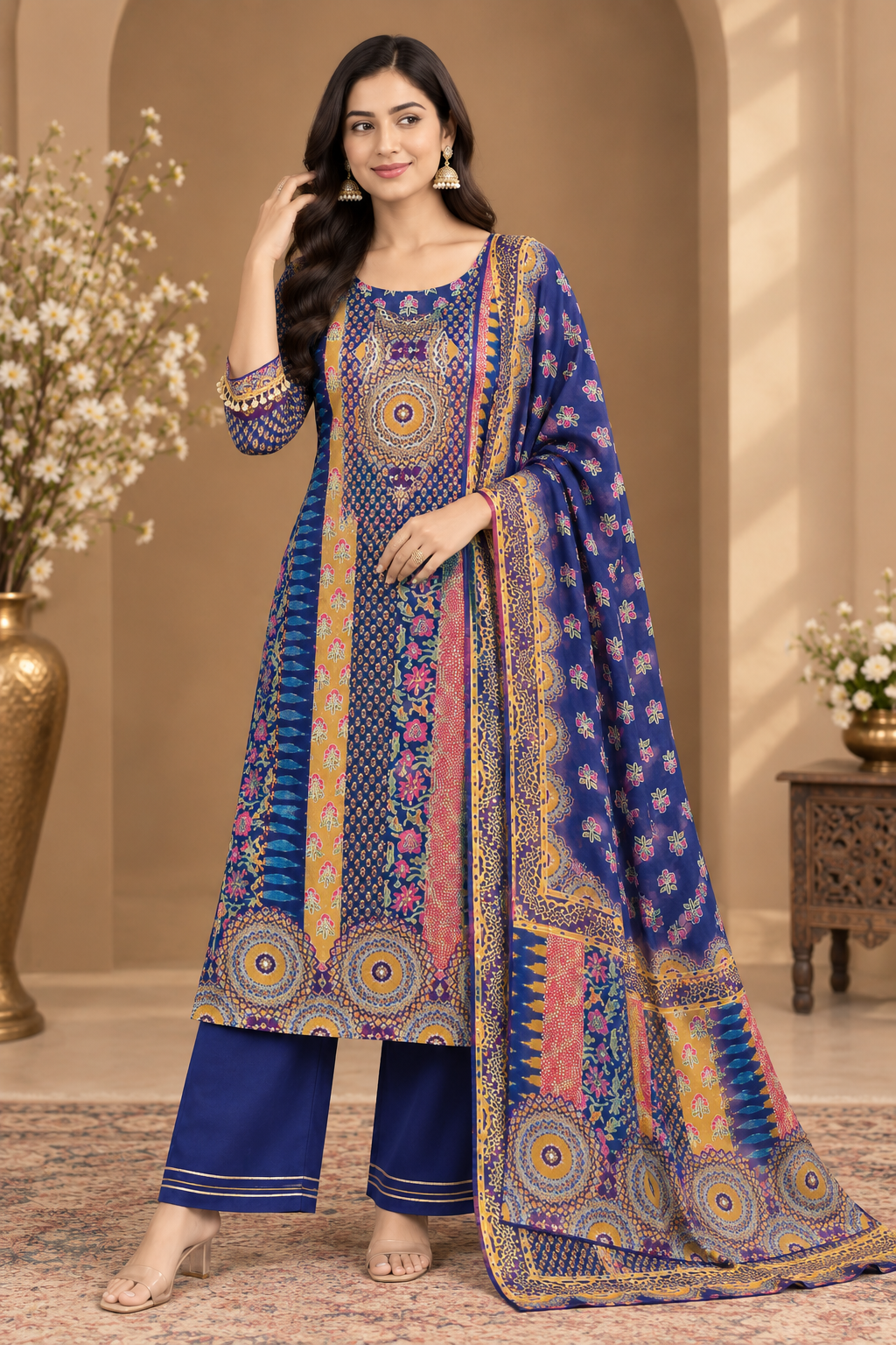 Printed Kurta Pant Set with Dupatta for Women