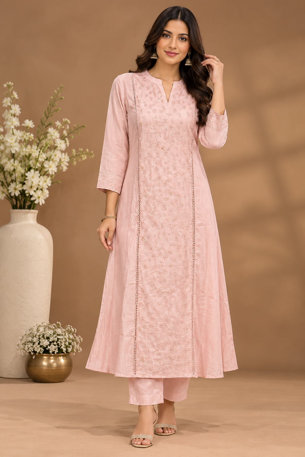 Pastel Green Embroidered Straight Suit Set