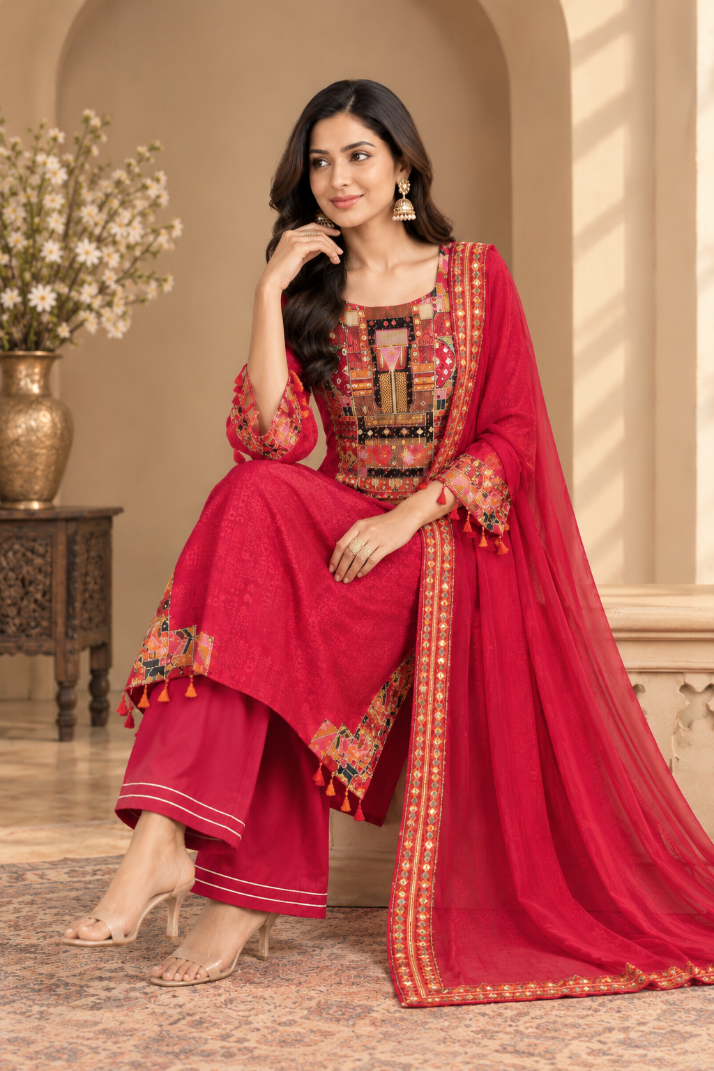 Elegant Printed Salwar Suit Set with Palazzo & Dupatta