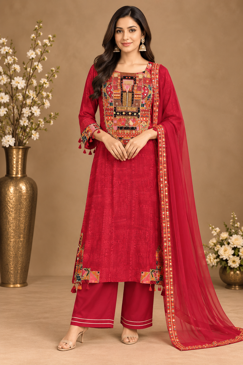 Elegant Printed Salwar Suit Set with Palazzo & Dupatta