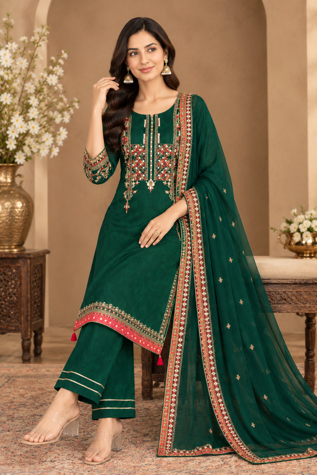 Elegant Embroidered Kurta Pant Set with Dupatta