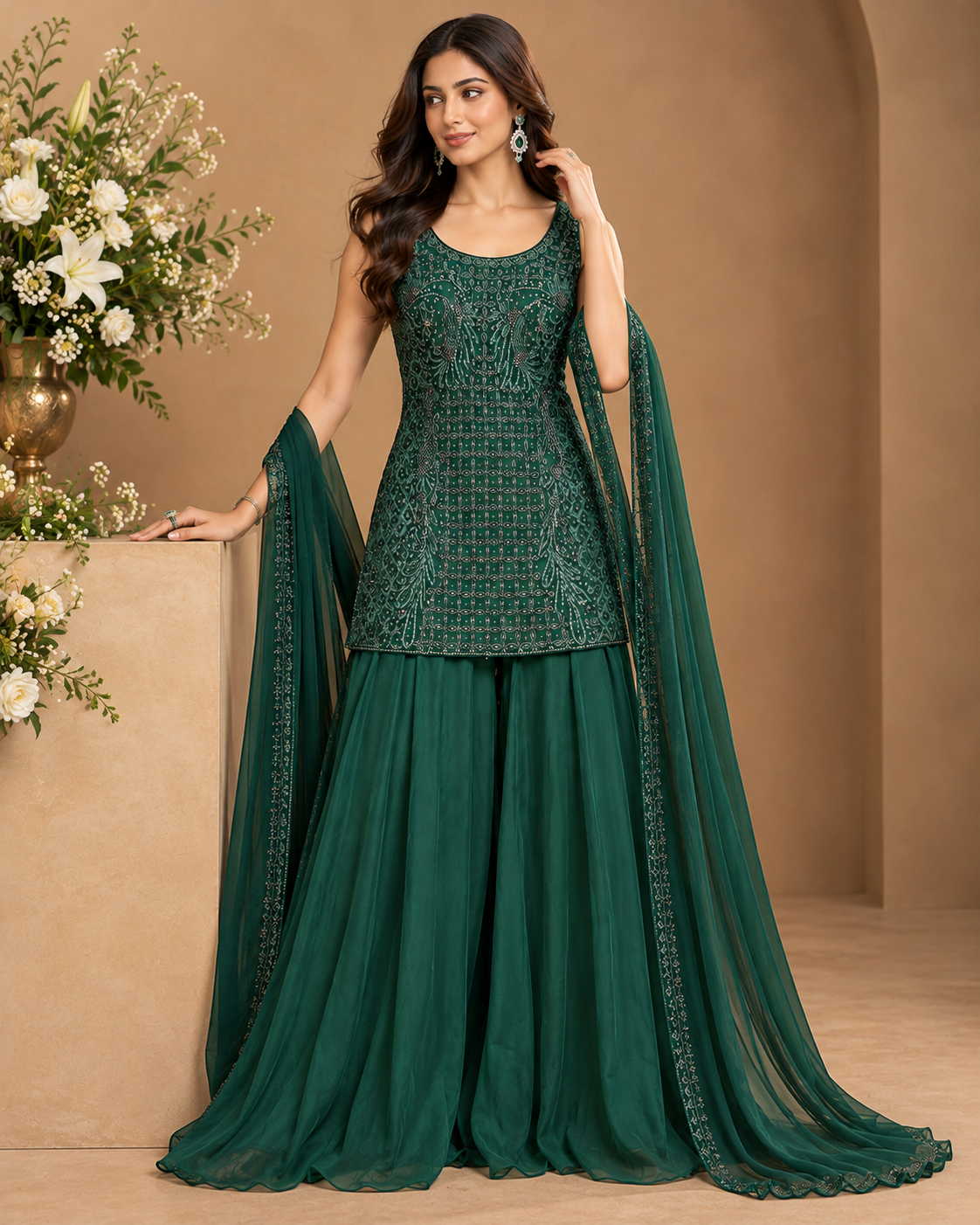 Emerald Green Embellished Sharara Set