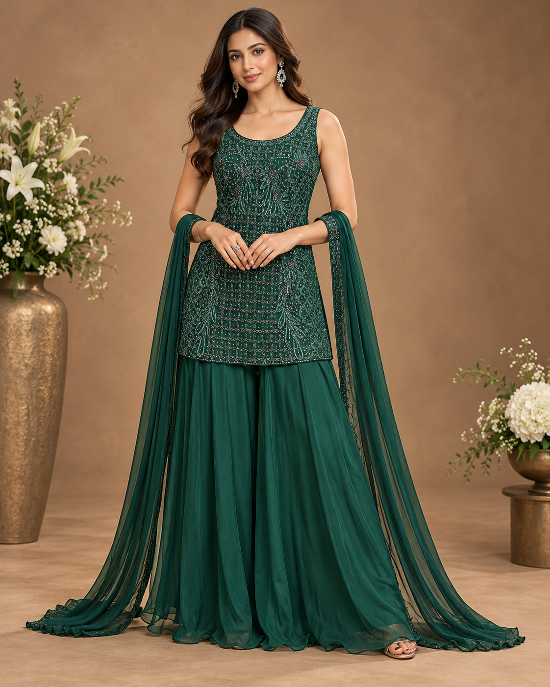 Emerald Green Embellished Sharara Set