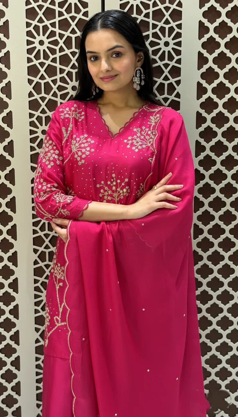 Hand Embroidered Silk Kurta Set | Ethnic Wear
