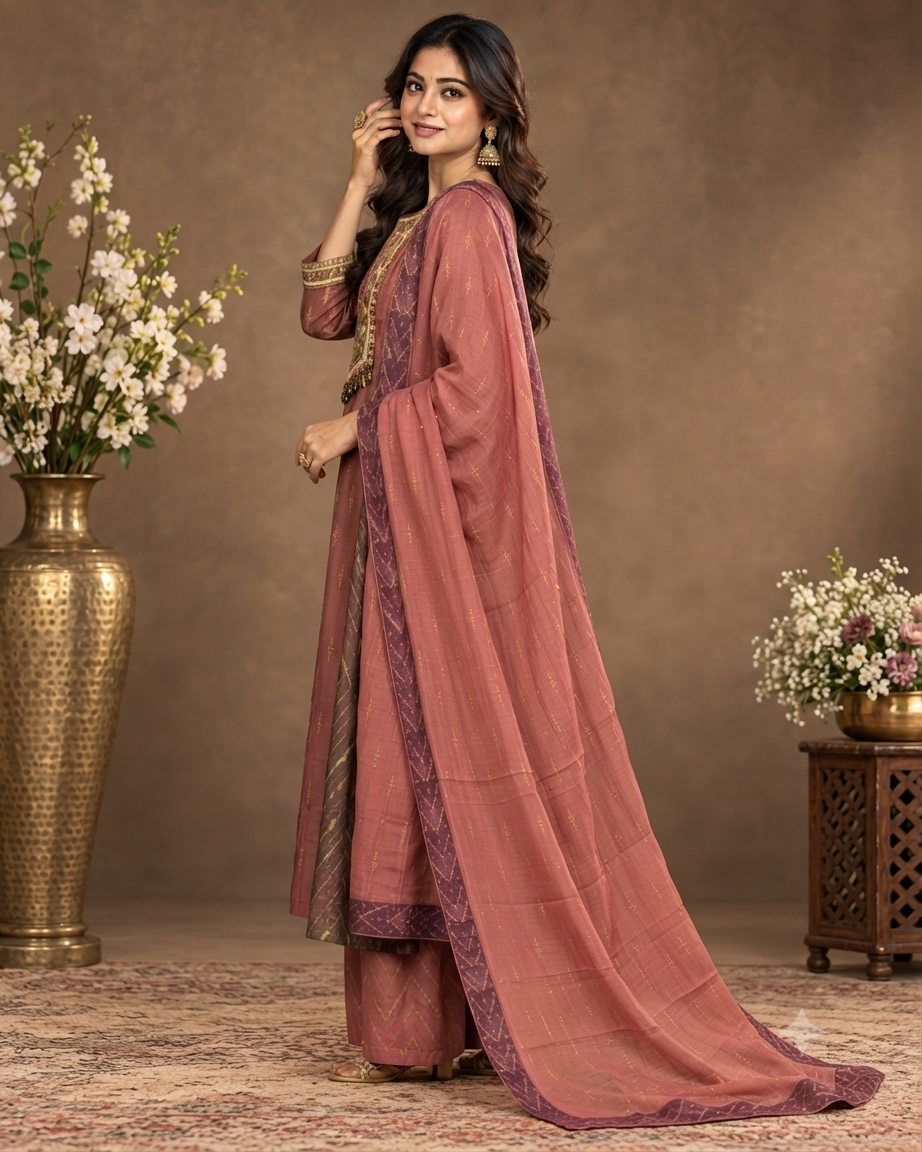 Maroon Embroidered Kurta Palazzo Set with Dupatta