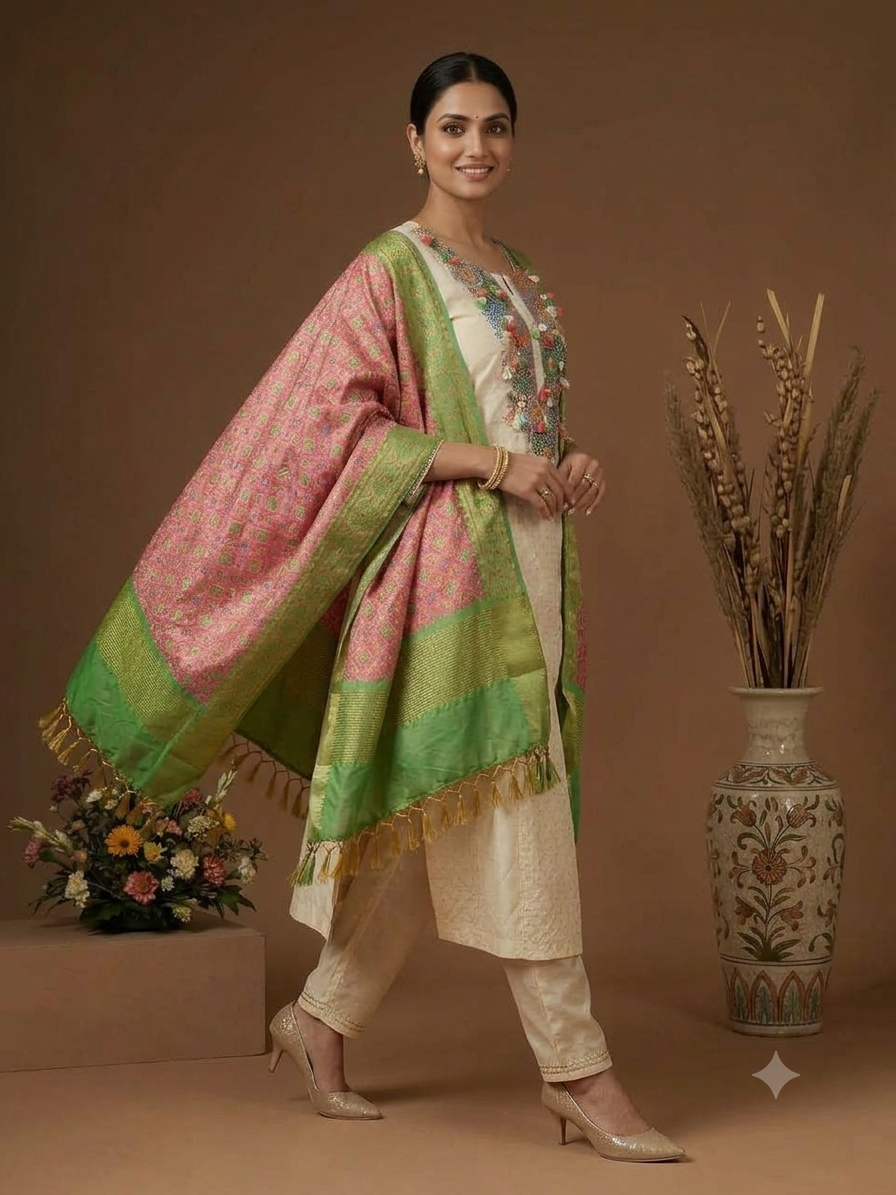 Ivory Embroidered Kurta Pant Dupatta Set