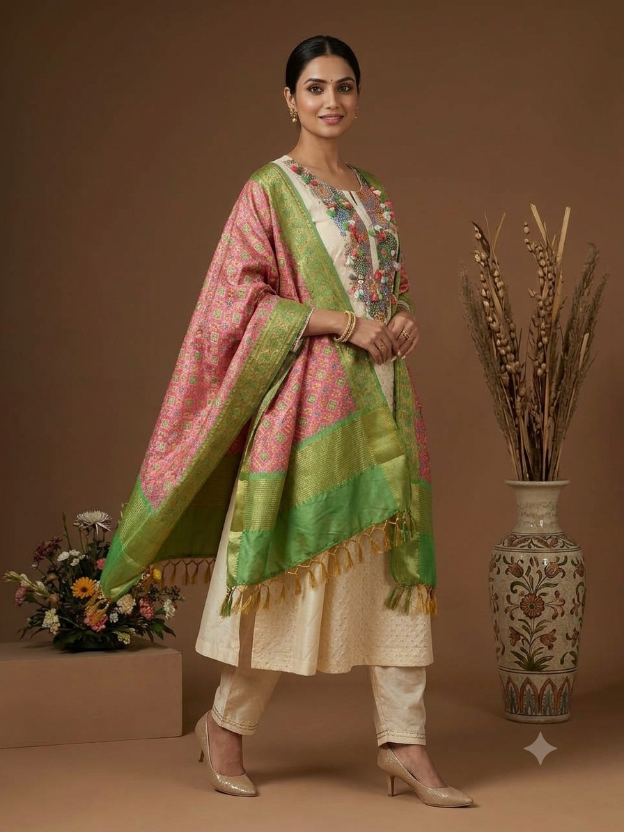 Ivory Embroidered Kurta Pant Dupatta Set