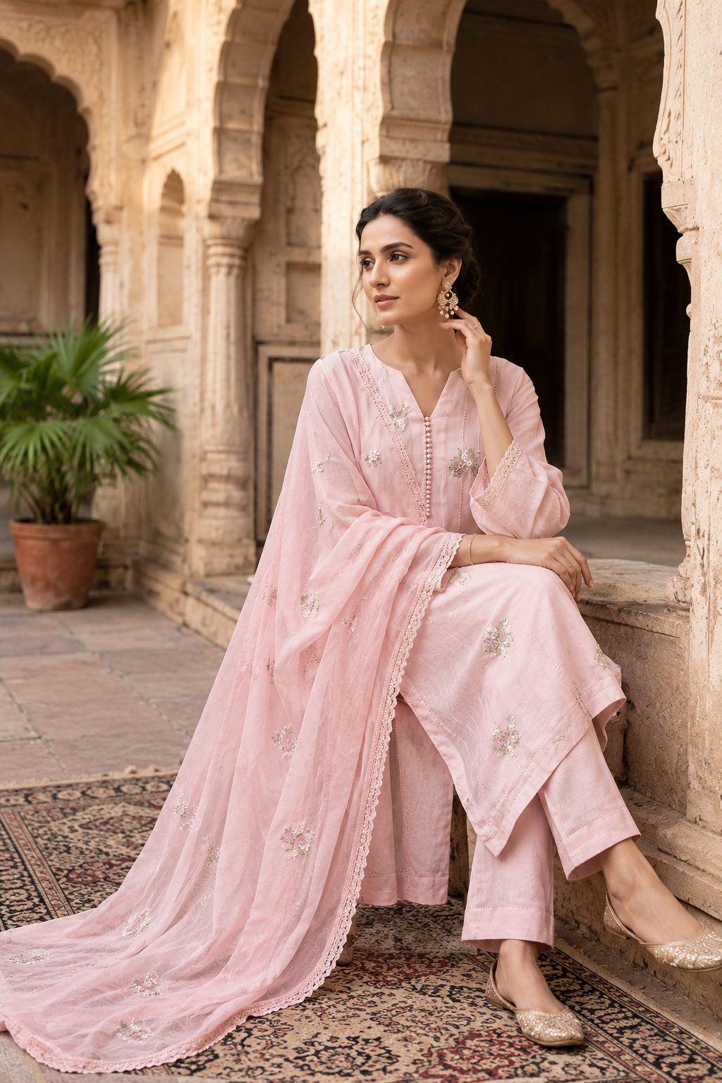 Elegant Embroidered Straight Suit Set with Dupatta