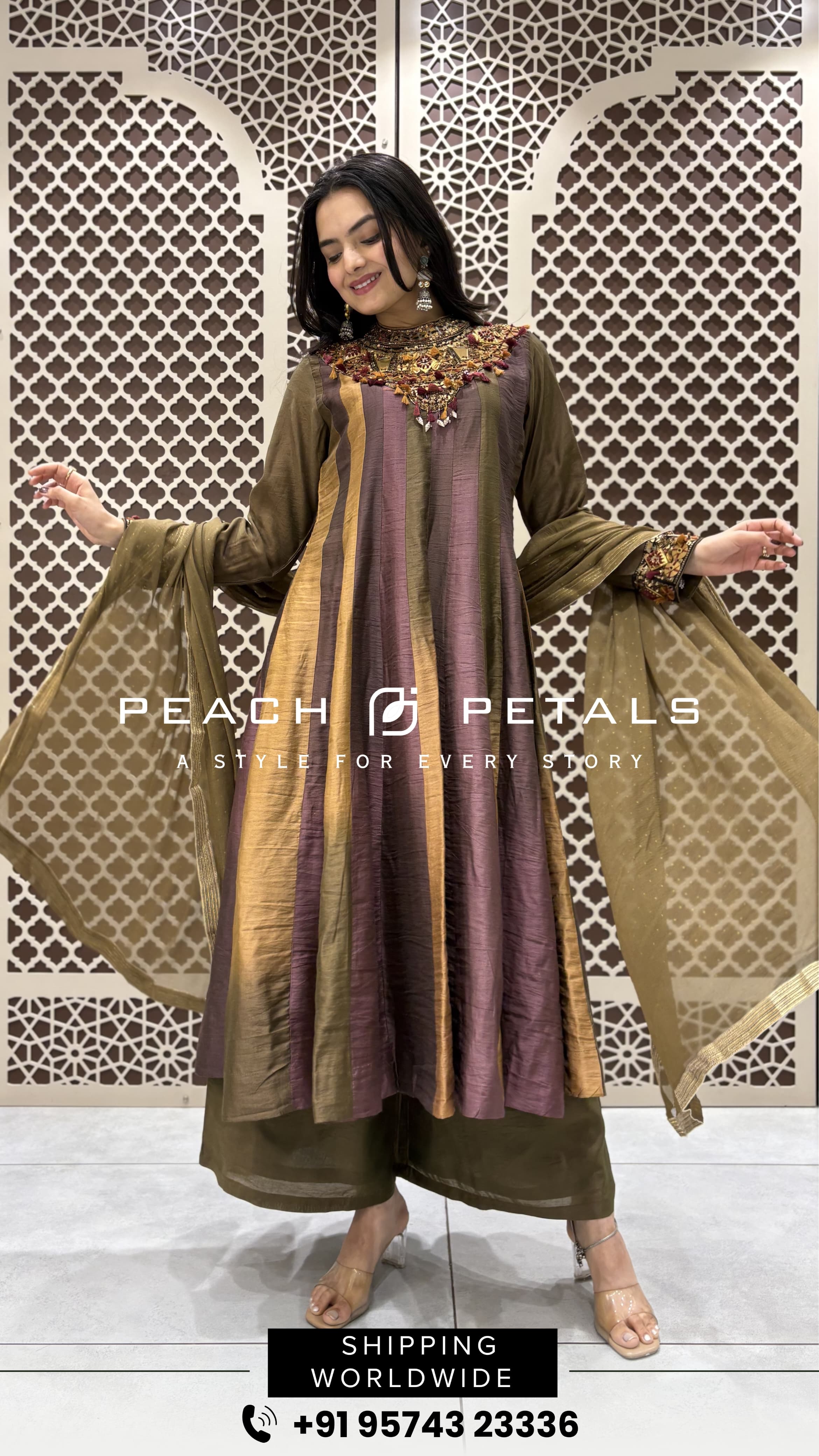 Multicolor Panel Embroidered Kurta Set with Dupatta